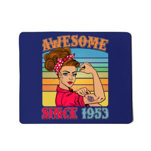 Awesome Since 1953 70th Birthday Messy Bun Rosie The Riveter Mousepad