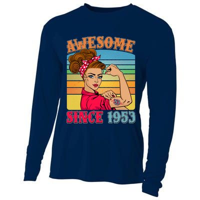 Awesome Since 1953 70th Birthday Messy Bun Rosie The Riveter Cooling Performance Long Sleeve Crew