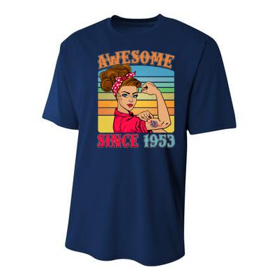 Awesome Since 1953 70th Birthday Messy Bun Rosie The Riveter Youth Performance Sprint T-Shirt