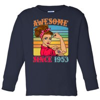 Awesome Since 1953 70th Birthday Messy Bun Rosie The Riveter Toddler Long Sleeve Shirt