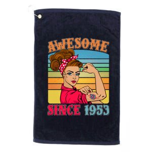 Awesome Since 1953 70th Birthday Messy Bun Rosie The Riveter Platinum Collection Golf Towel