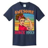 Awesome Since 1953 70th Birthday Messy Bun Rosie The Riveter Kids T-Shirt