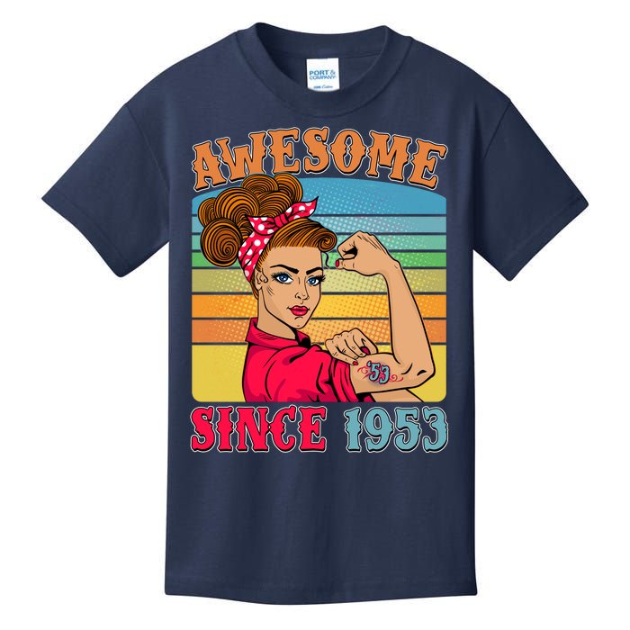 Awesome Since 1953 70th Birthday Messy Bun Rosie The Riveter Kids T-Shirt