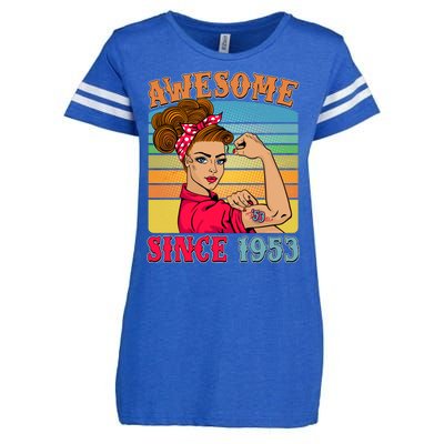 Awesome Since 1953 70th Birthday Messy Bun Rosie The Riveter Enza Ladies Jersey Football T-Shirt