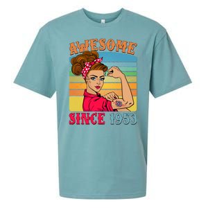 Awesome Since 1953 70th Birthday Messy Bun Rosie The Riveter Sueded Cloud Jersey T-Shirt