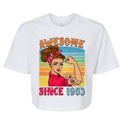 Awesome Since 1953 70th Birthday Messy Bun Rosie The Riveter Bella+Canvas Jersey Crop Tee