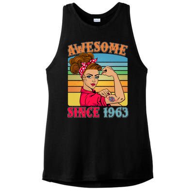 Awesome Since 1963 60th Birthday Messy Bun Rosie The Riveter Ladies PosiCharge Tri-Blend Wicking Tank