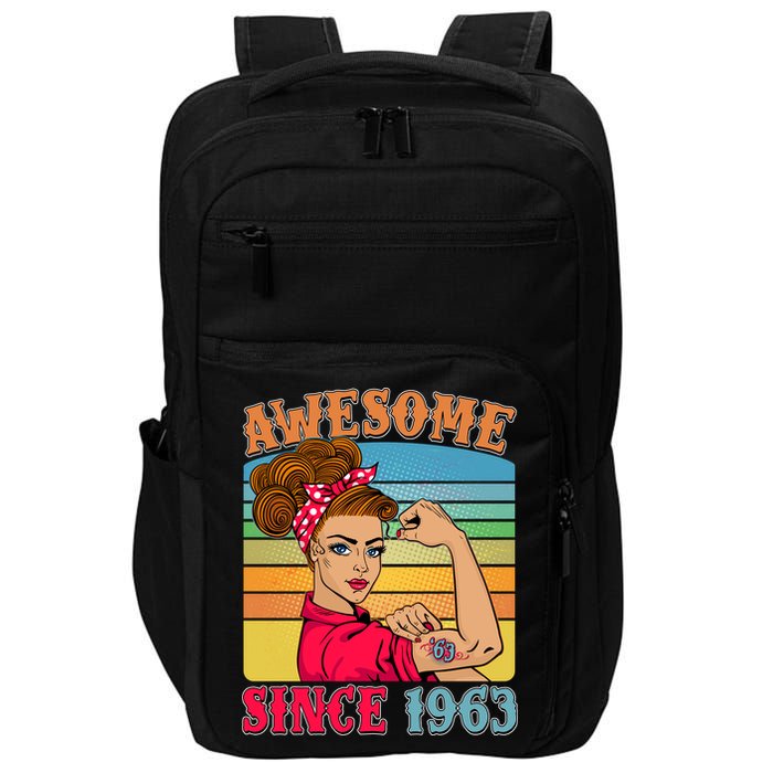 Awesome Since 1963 60th Birthday Messy Bun Rosie The Riveter Impact Tech Backpack