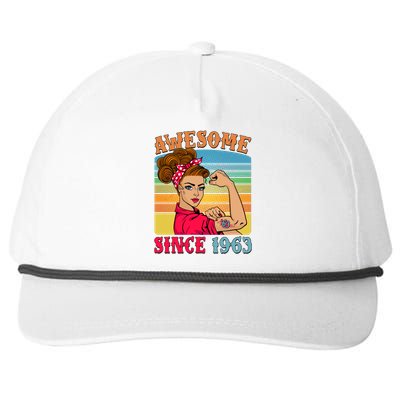 Awesome Since 1963 60th Birthday Messy Bun Rosie The Riveter Snapback Five-Panel Rope Hat