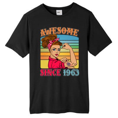 Awesome Since 1963 60th Birthday Messy Bun Rosie The Riveter Tall Fusion ChromaSoft Performance T-Shirt