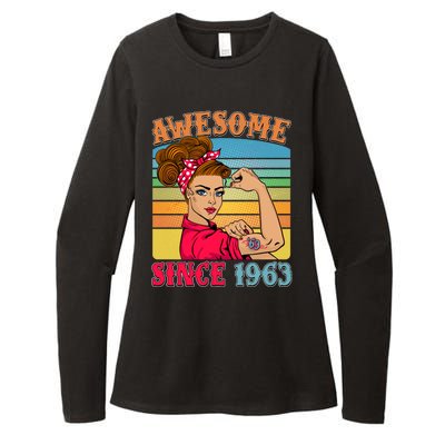 Awesome Since 1963 60th Birthday Messy Bun Rosie The Riveter Womens CVC Long Sleeve Shirt