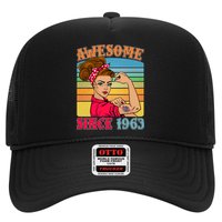 Awesome Since 1963 60th Birthday Messy Bun Rosie The Riveter Trucker Hat