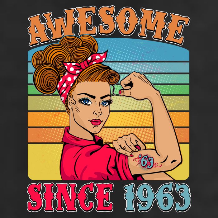 Awesome Since 1963 60th Birthday Messy Bun Rosie The Riveter Trucker Hat