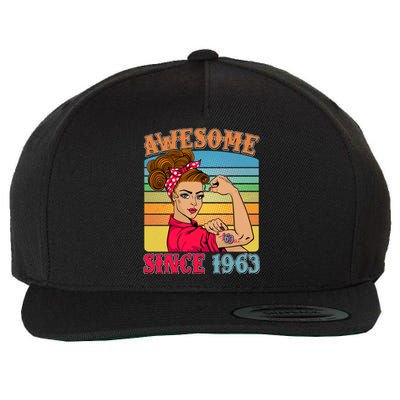 Awesome Since 1963 60th Birthday Messy Bun Rosie The Riveter Wool Snapback Cap