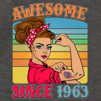 Awesome Since 1963 60th Birthday Messy Bun Rosie The Riveter Vector Backpack
