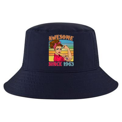 Awesome Since 1963 60th Birthday Messy Bun Rosie The Riveter Cool Comfort Performance Bucket Hat