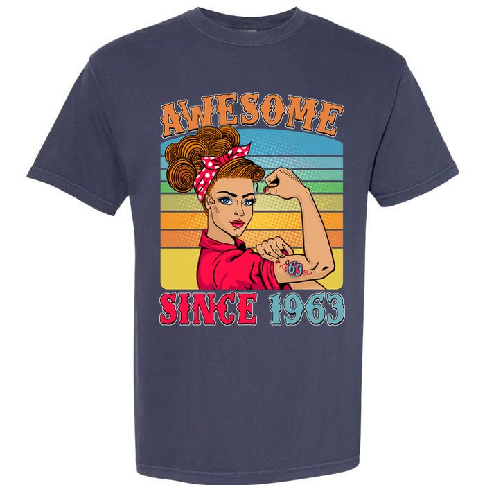 Awesome Since 1963 60th Birthday Messy Bun Rosie The Riveter Garment-Dyed Heavyweight T-Shirt