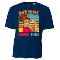 Awesome Since 1963 60th Birthday Messy Bun Rosie The Riveter Cooling Performance Crew T-Shirt