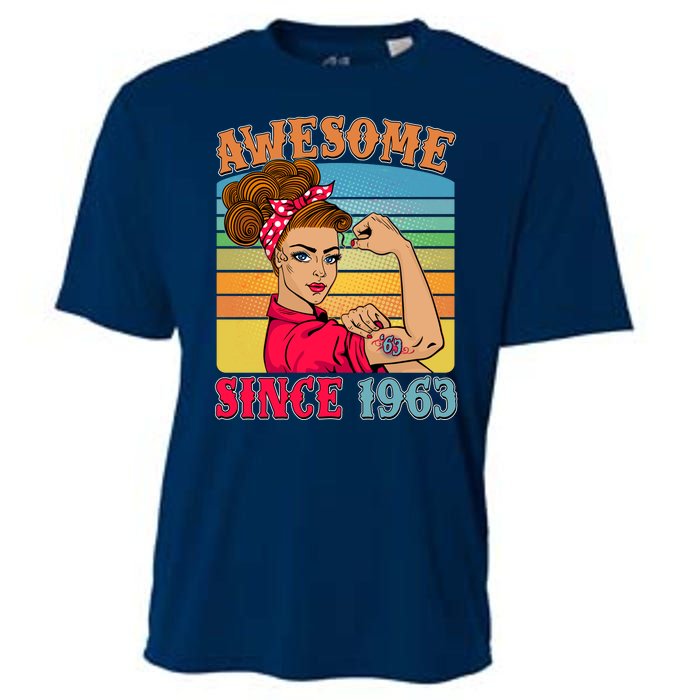 Awesome Since 1963 60th Birthday Messy Bun Rosie The Riveter Cooling Performance Crew T-Shirt