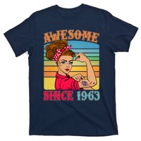 Awesome Since 1963 60th Birthday Messy Bun Rosie The Riveter T-Shirt