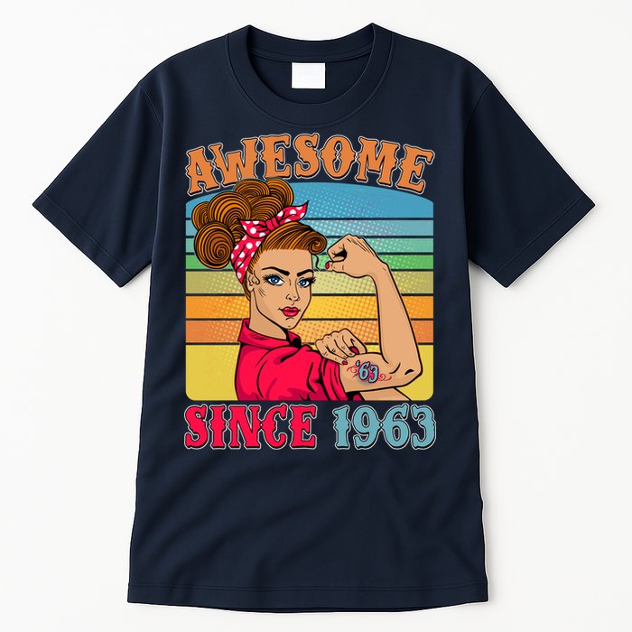 Awesome Since 1963 60th Birthday Messy Bun Rosie The Riveter Tall T-Shirt