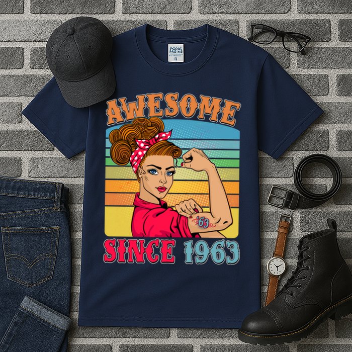 Awesome Since 1963 60th Birthday Messy Bun Rosie The Riveter Tall T-Shirt