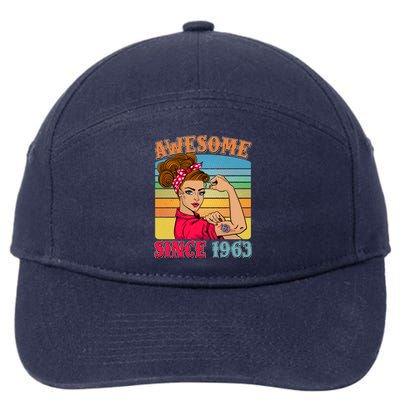 Awesome Since 1963 60th Birthday Messy Bun Rosie The Riveter 7-Panel Snapback Hat