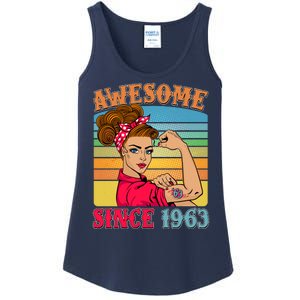 Awesome Since 1963 60th Birthday Messy Bun Rosie The Riveter Ladies Essential Tank