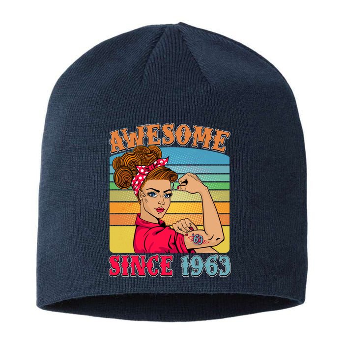 Awesome Since 1963 60th Birthday Messy Bun Rosie The Riveter Sustainable Beanie