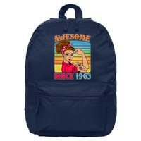 Awesome Since 1963 60th Birthday Messy Bun Rosie The Riveter 16 in Basic Backpack