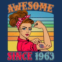 Awesome Since 1963 60th Birthday Messy Bun Rosie The Riveter 16 in Basic Backpack