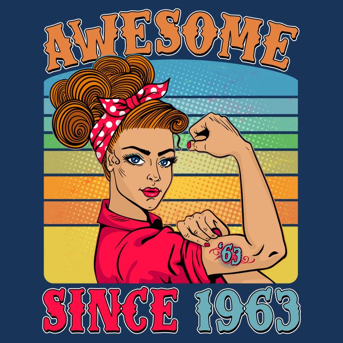 Awesome Since 1963 60th Birthday Messy Bun Rosie The Riveter 16 in Basic Backpack