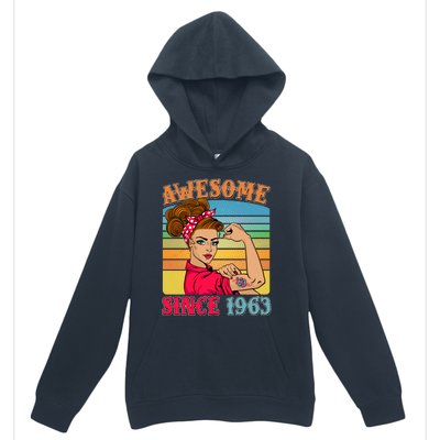 Awesome Since 1963 60th Birthday Messy Bun Rosie The Riveter Urban Pullover Hoodie