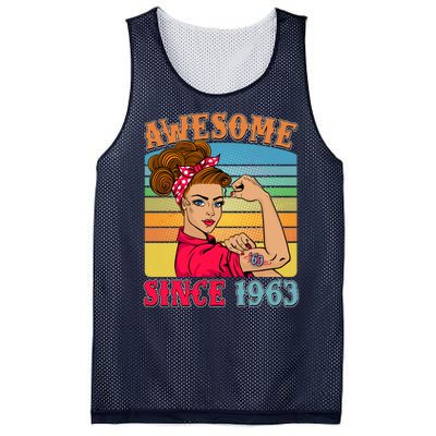 Awesome Since 1963 60th Birthday Messy Bun Rosie The Riveter Mesh Reversible Basketball Jersey Tank