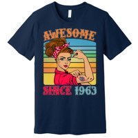 Awesome Since 1963 60th Birthday Messy Bun Rosie The Riveter Premium T-Shirt