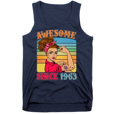 Awesome Since 1963 60th Birthday Messy Bun Rosie The Riveter Tank Top