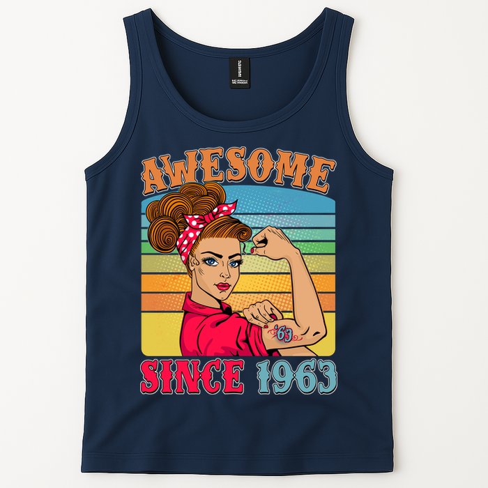 Awesome Since 1963 60th Birthday Messy Bun Rosie The Riveter Tank Top
