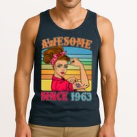 Awesome Since 1963 60th Birthday Messy Bun Rosie The Riveter Tank Top