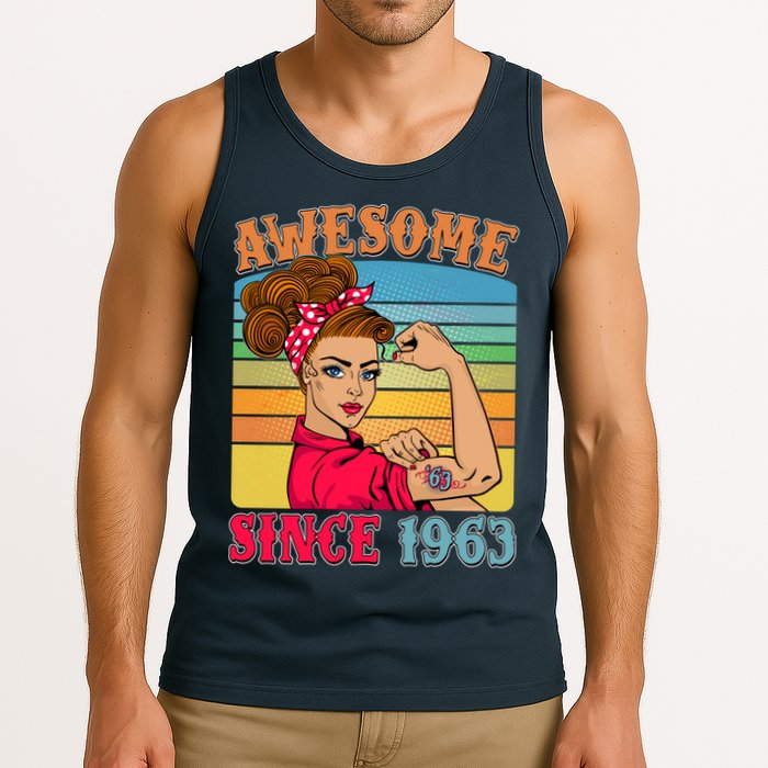 Awesome Since 1963 60th Birthday Messy Bun Rosie The Riveter Tank Top