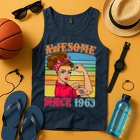 Awesome Since 1963 60th Birthday Messy Bun Rosie The Riveter Tank Top