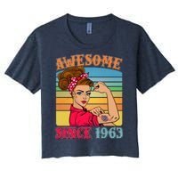 Awesome Since 1963 60th Birthday Messy Bun Rosie The Riveter Women's Crop Top Tee