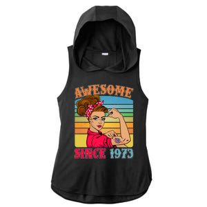 Awesome Since 1973 50th Birthday Messy Bun Rosie The Riveter Ladies PosiCharge Tri-Blend Wicking Draft Hoodie Tank