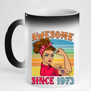 Awesome Since 1973 50th Birthday Messy Bun Rosie The Riveter 11oz Black Color Changing Mug