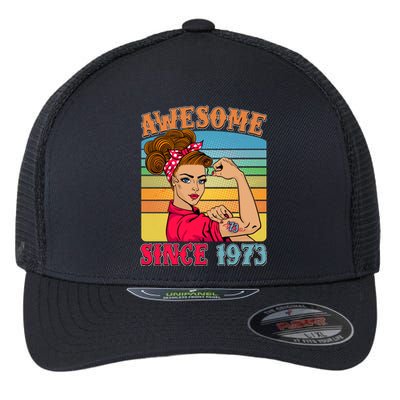 Awesome Since 1973 50th Birthday Messy Bun Rosie The Riveter Flexfit Unipanel Trucker Cap