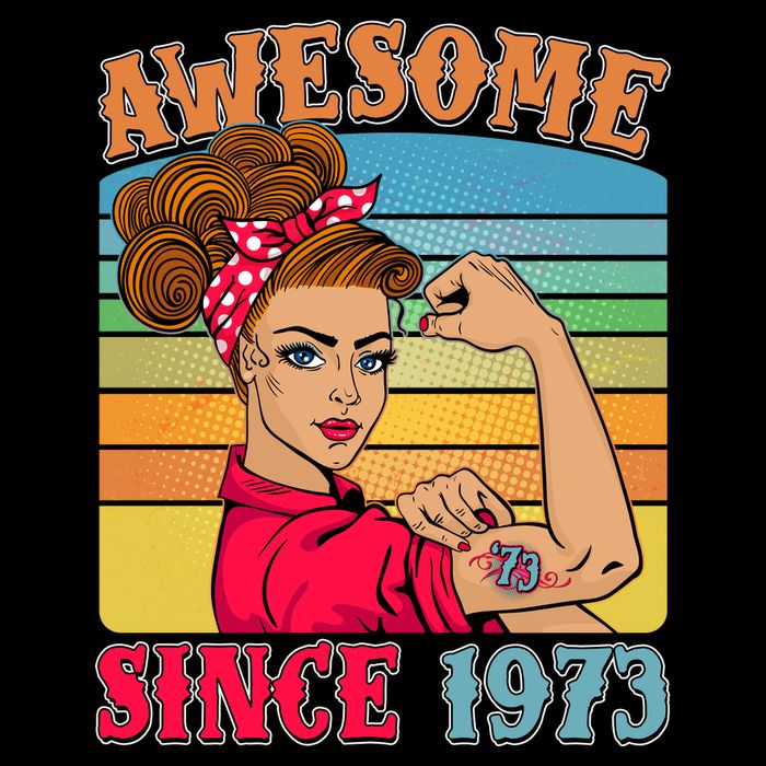 Awesome Since 1973 50th Birthday Messy Bun Rosie The Riveter Flexfit Unipanel Trucker Cap