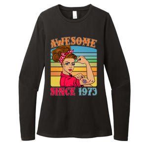 Awesome Since 1973 50th Birthday Messy Bun Rosie The Riveter Womens CVC Long Sleeve Shirt