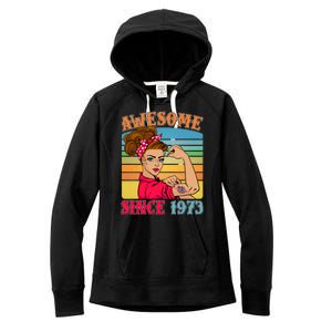 Awesome Since 1973 50th Birthday Messy Bun Rosie The Riveter Women's Fleece Hoodie