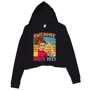 Awesome Since 1973 50th Birthday Messy Bun Rosie The Riveter Crop Fleece Hoodie