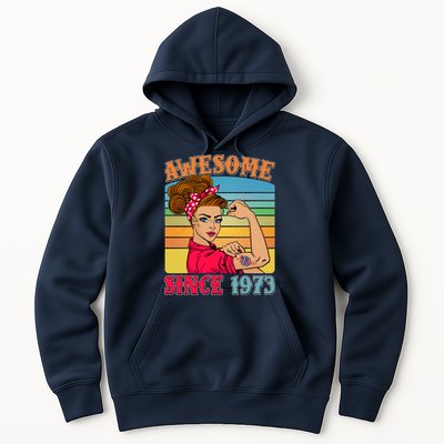 Awesome Since 1973 50th Birthday Messy Bun Rosie The Riveter Hoodie