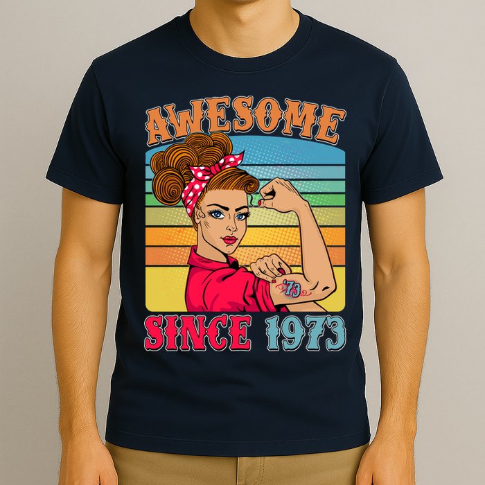 Awesome Since 1973 50th Birthday Messy Bun Rosie The Riveter T-Shirt